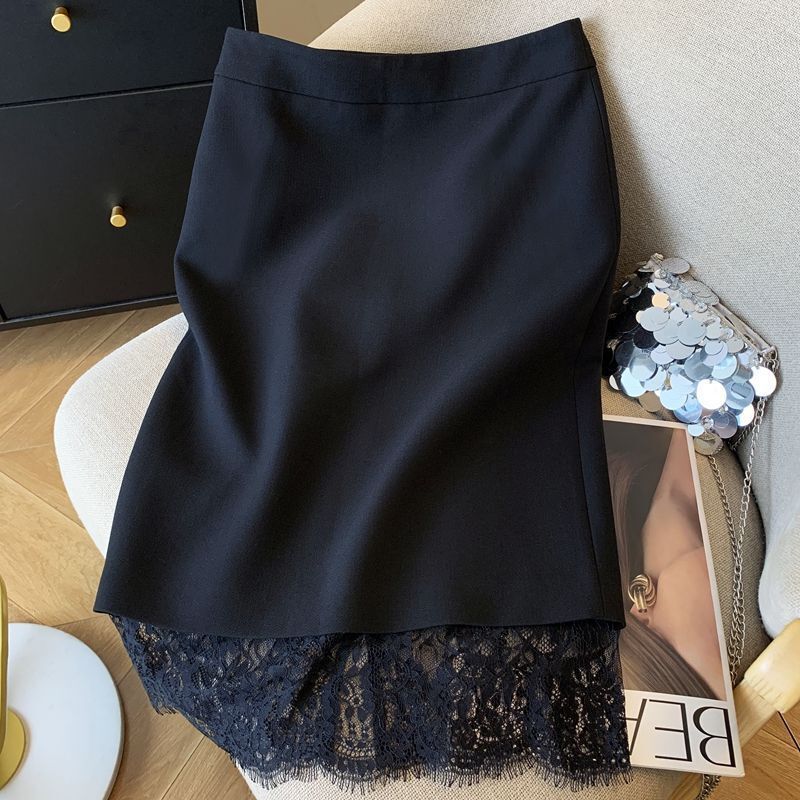 睫毛蕾絲拼接 挺版鉛筆裙