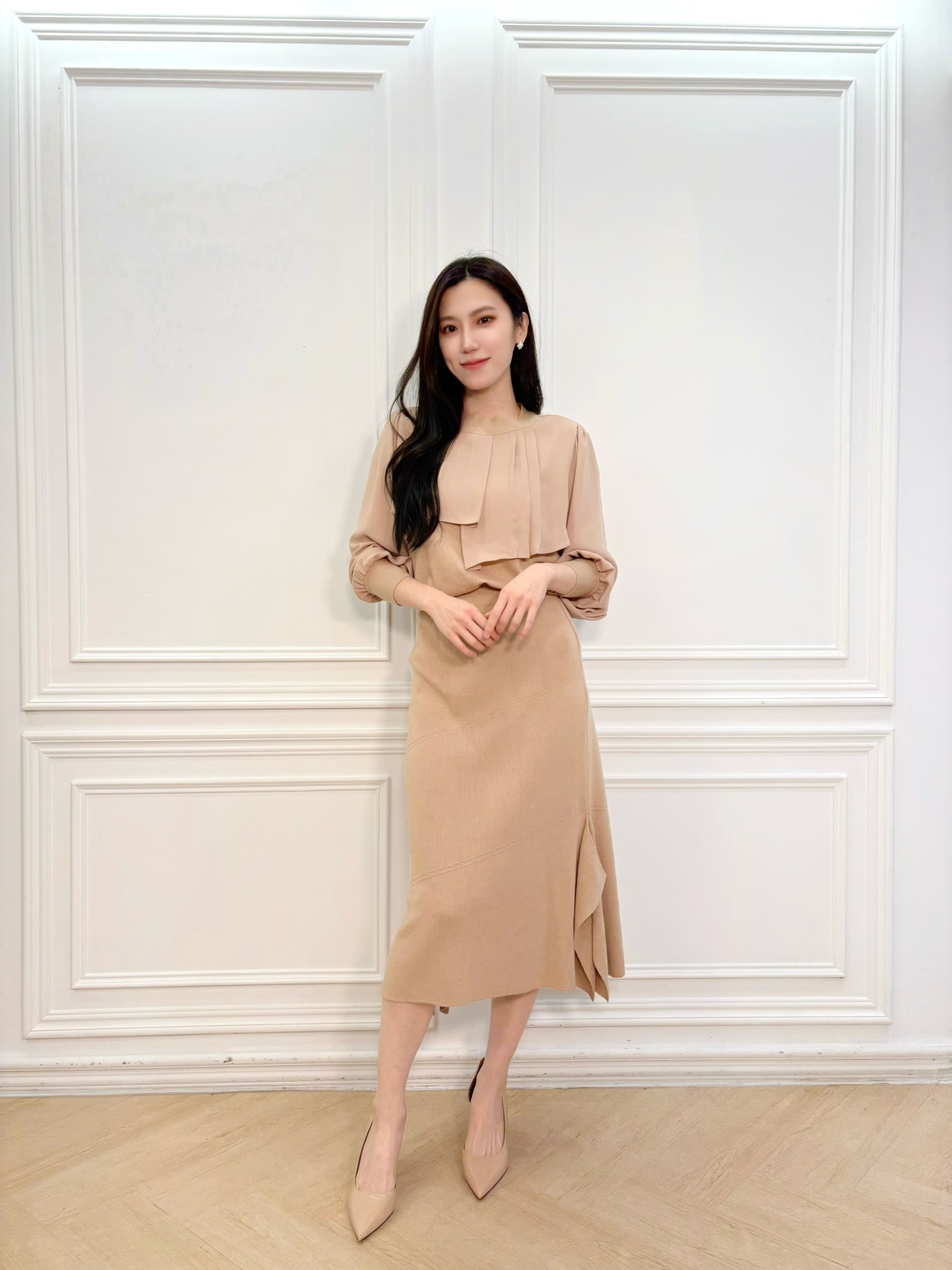 針織荷葉領魚尾裙SET