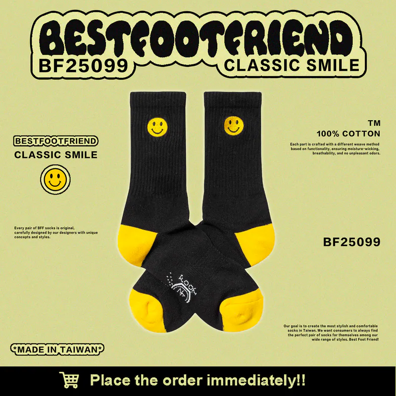 BFF Best foot friend CLASSIC SMILE 經典微笑 刺繡 中筒襪 長襪【BF25099】