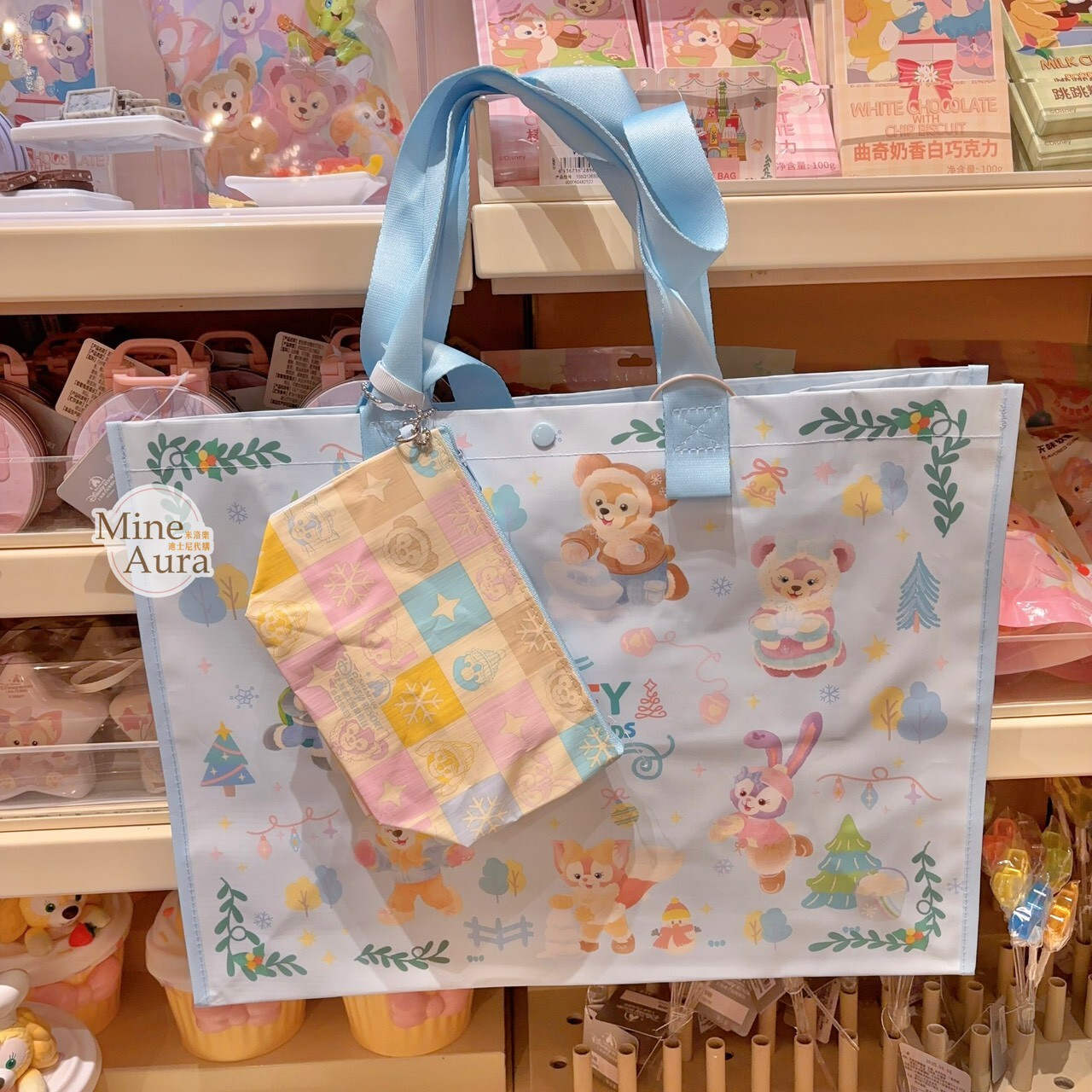 達菲 Duffy 與好友們 冰雪伙伴系列 圖案 手提 環保袋 購物袋 附收納袋 -上海迪士尼樂園