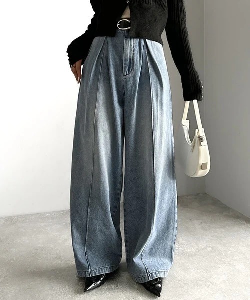 <大長腿>日本 JaVa 雙褶 闊腿 牛仔褲 立體 修身 輪廓 3色