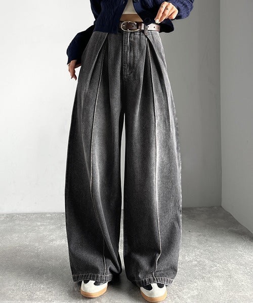 <大長腿>日本 JaVa 雙褶 闊腿 牛仔褲 立體 修身 輪廓 3色