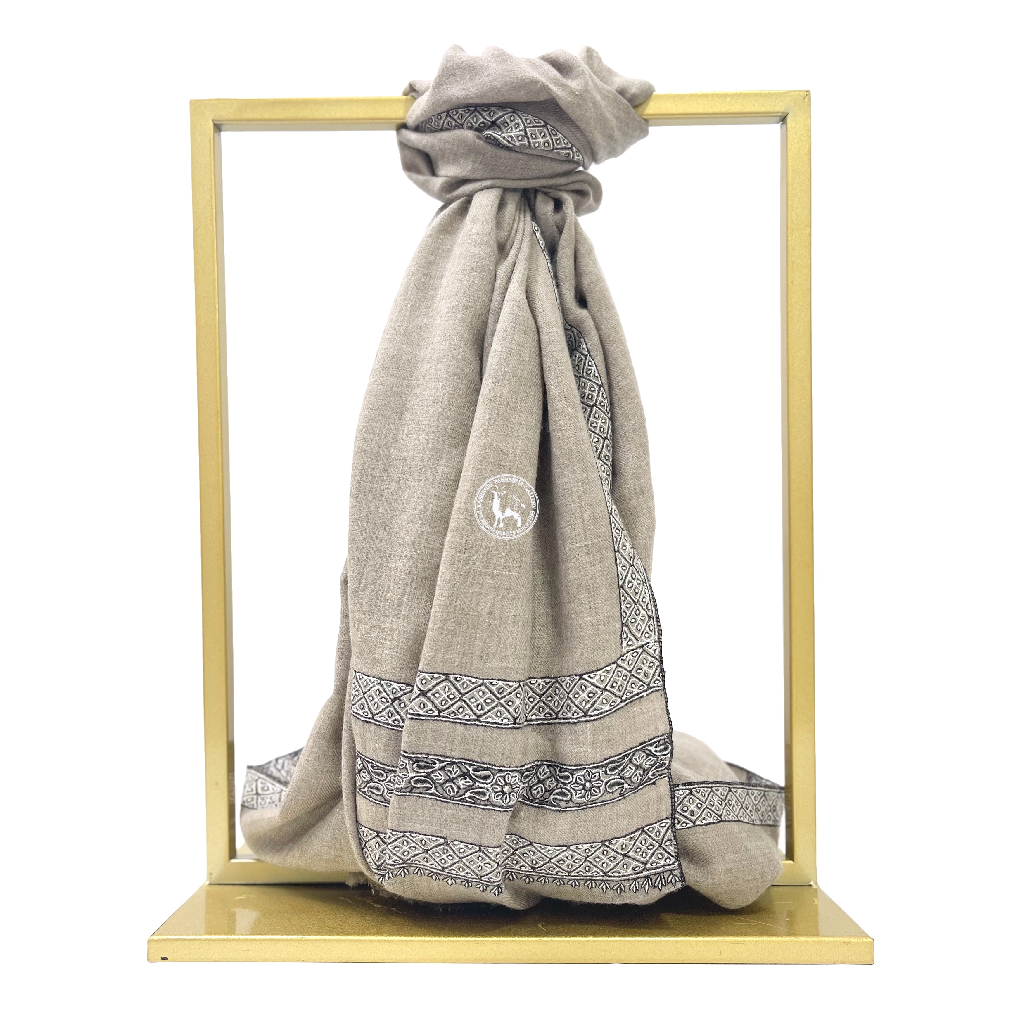 天然駝色索茲尼刺繡羊絨披肩圍巾