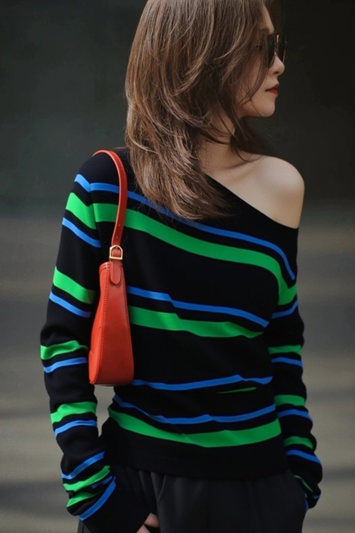 高級撞色 條紋針織上衣