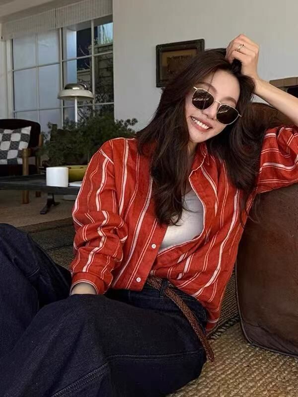 東大門高貨 條紋寬鬆襯衫