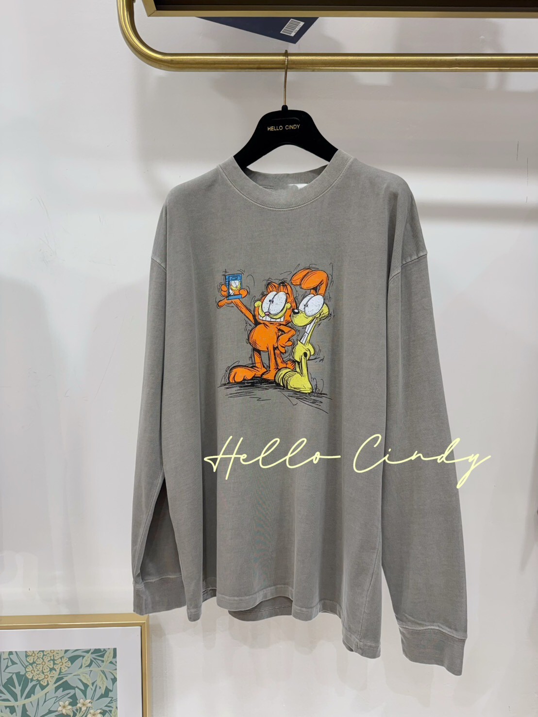 B11047 超顯瘦韓國水洗加菲貓大學T