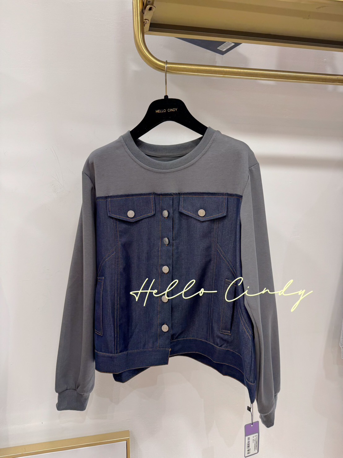 B11048 超顯瘦優雅設計款～天絲牛仔造型拼接太空棉質上衣