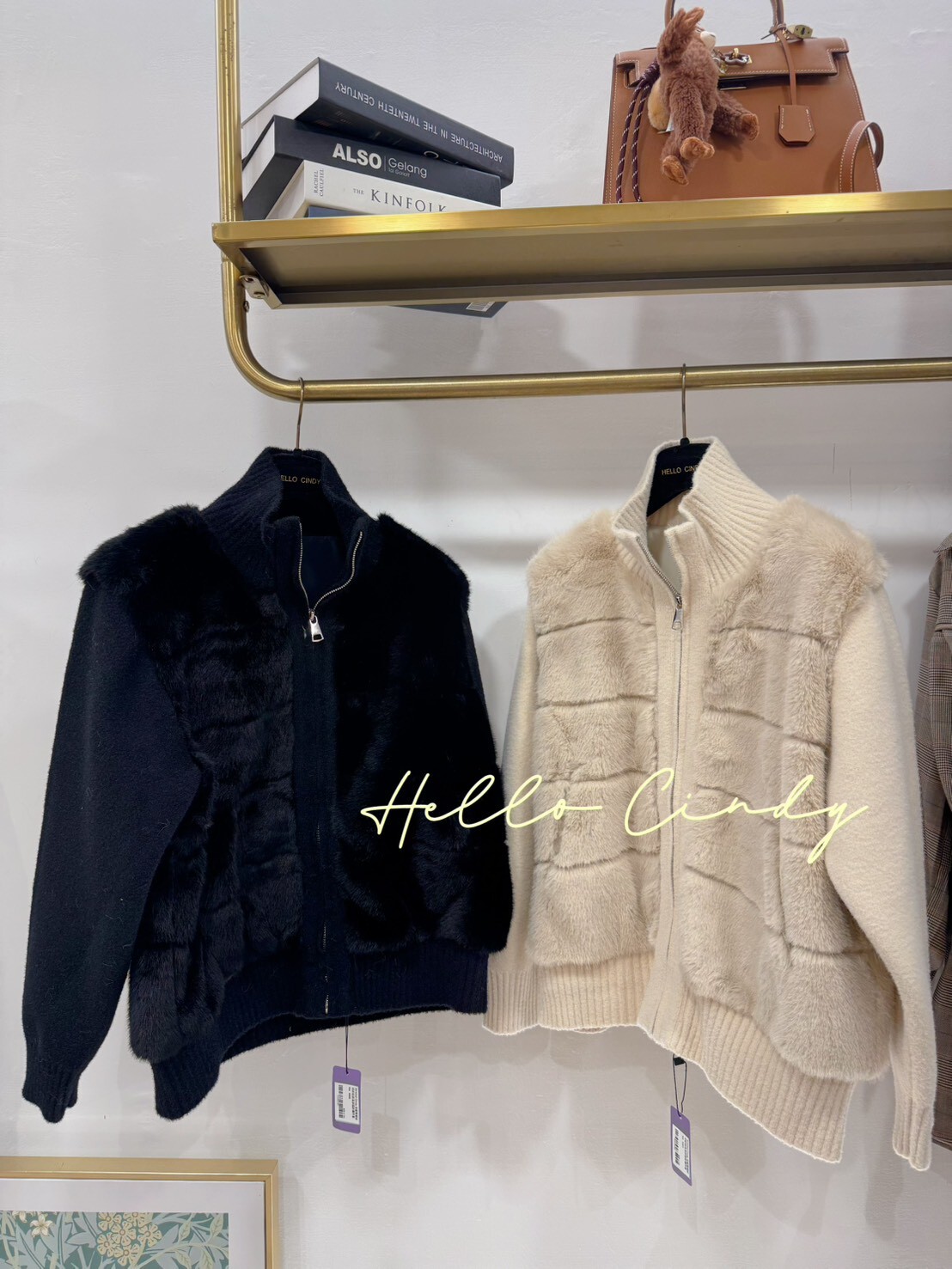 B11050 Cindy 自留質感好好的仿皮草拼接針織外套