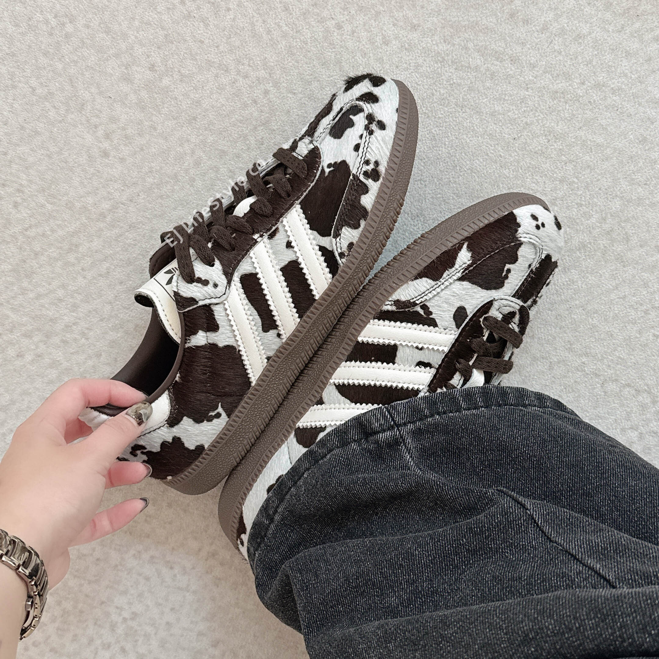 ADIDAS SAMBA OG 白灰棕 米白 焦糖底 乳牛紋 動物紋 女鞋 KK2238 / 現貨