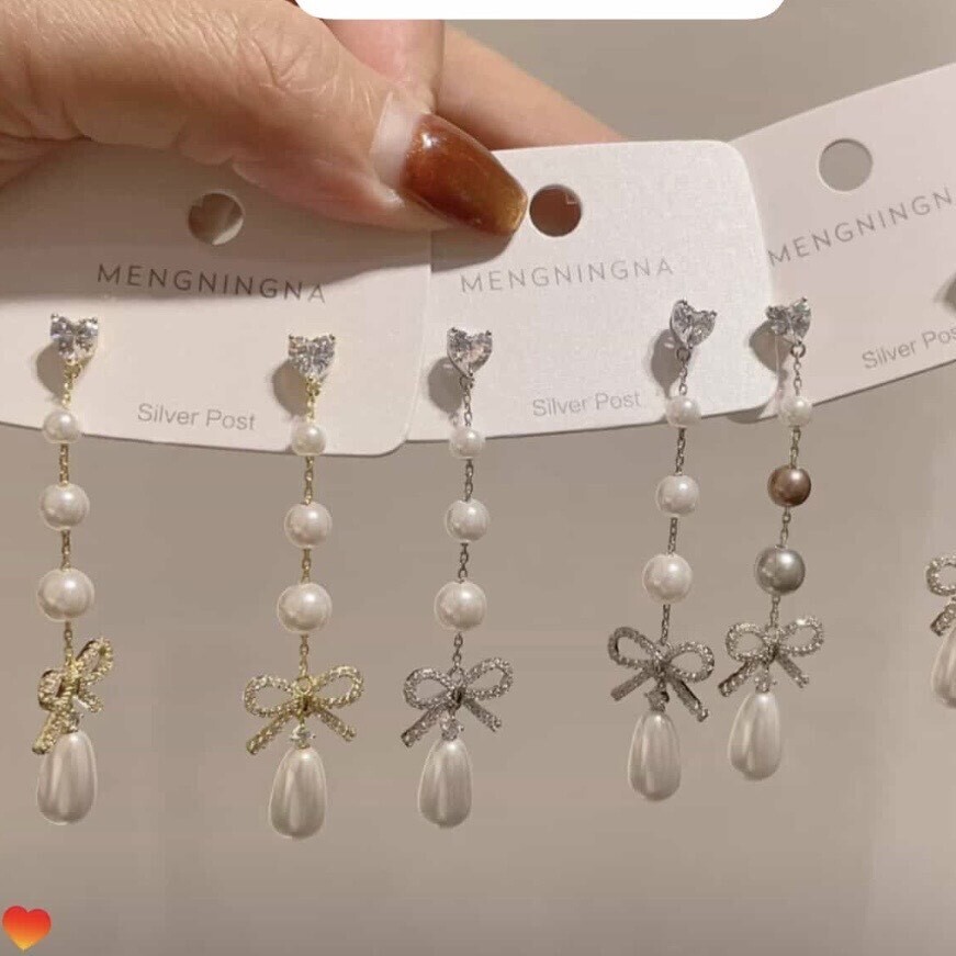 C371排鑽珍珠蝴蝶結垂吊