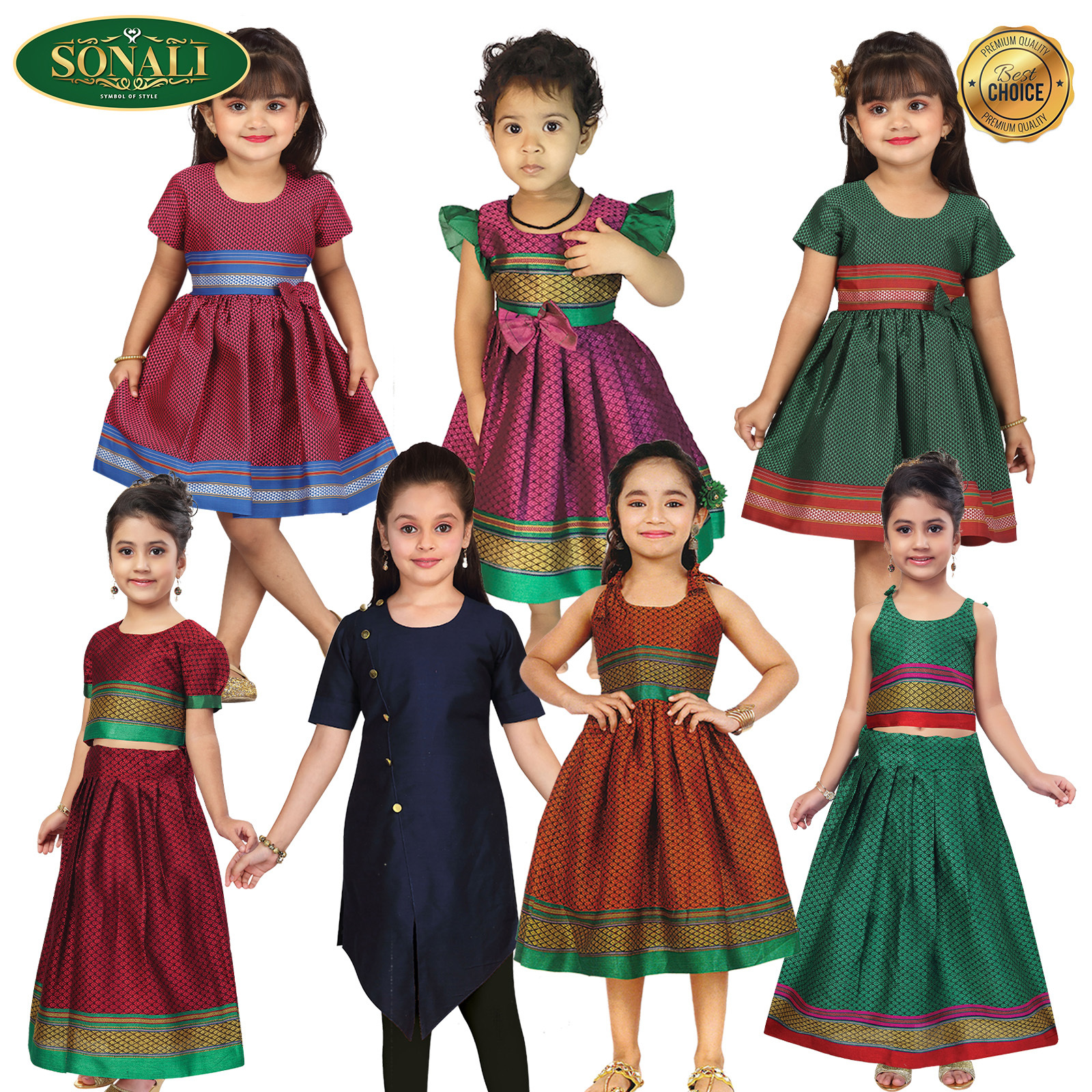Sonali Kid's Top + Floral Skirt Set / Indian Traditional Pavadai Suit For Kids