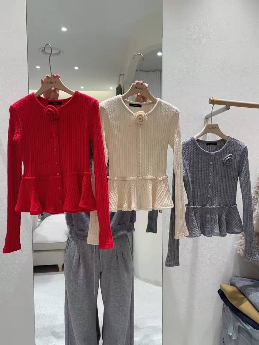 ME5251 玫瑰麻花針織裙擺外套