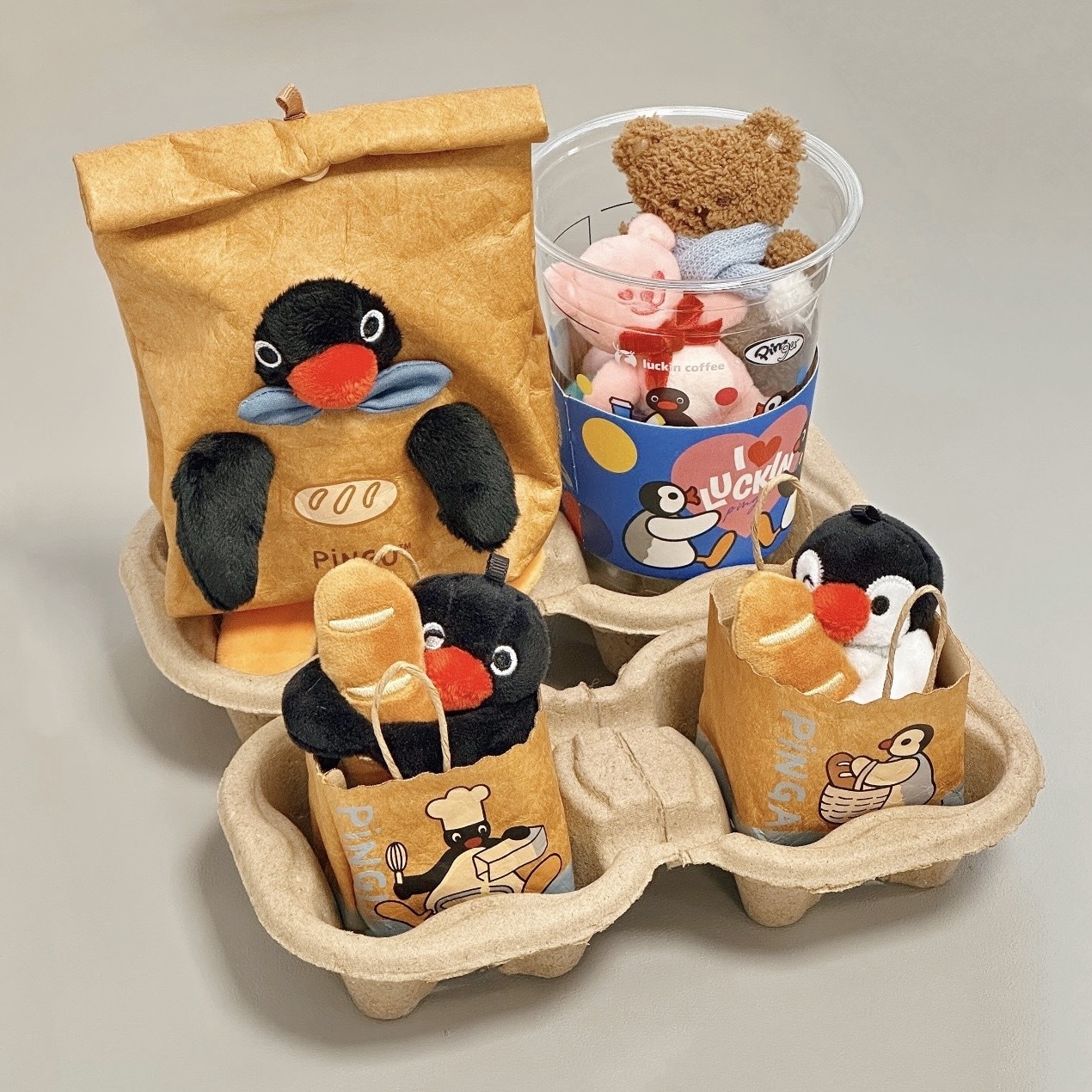 PINGU 企鵝家族 麵包坊 吊飾 絨毛玩具 烘焙 小提袋 PINGA