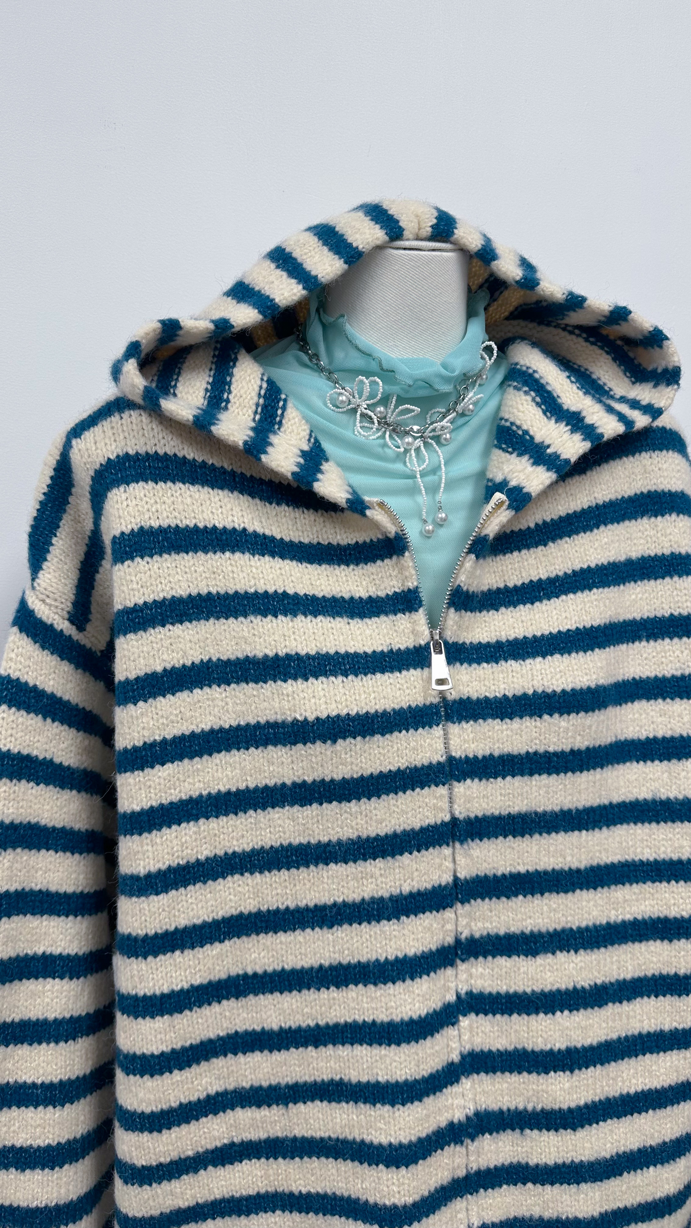 間條厚身冷外套(紅/藍)