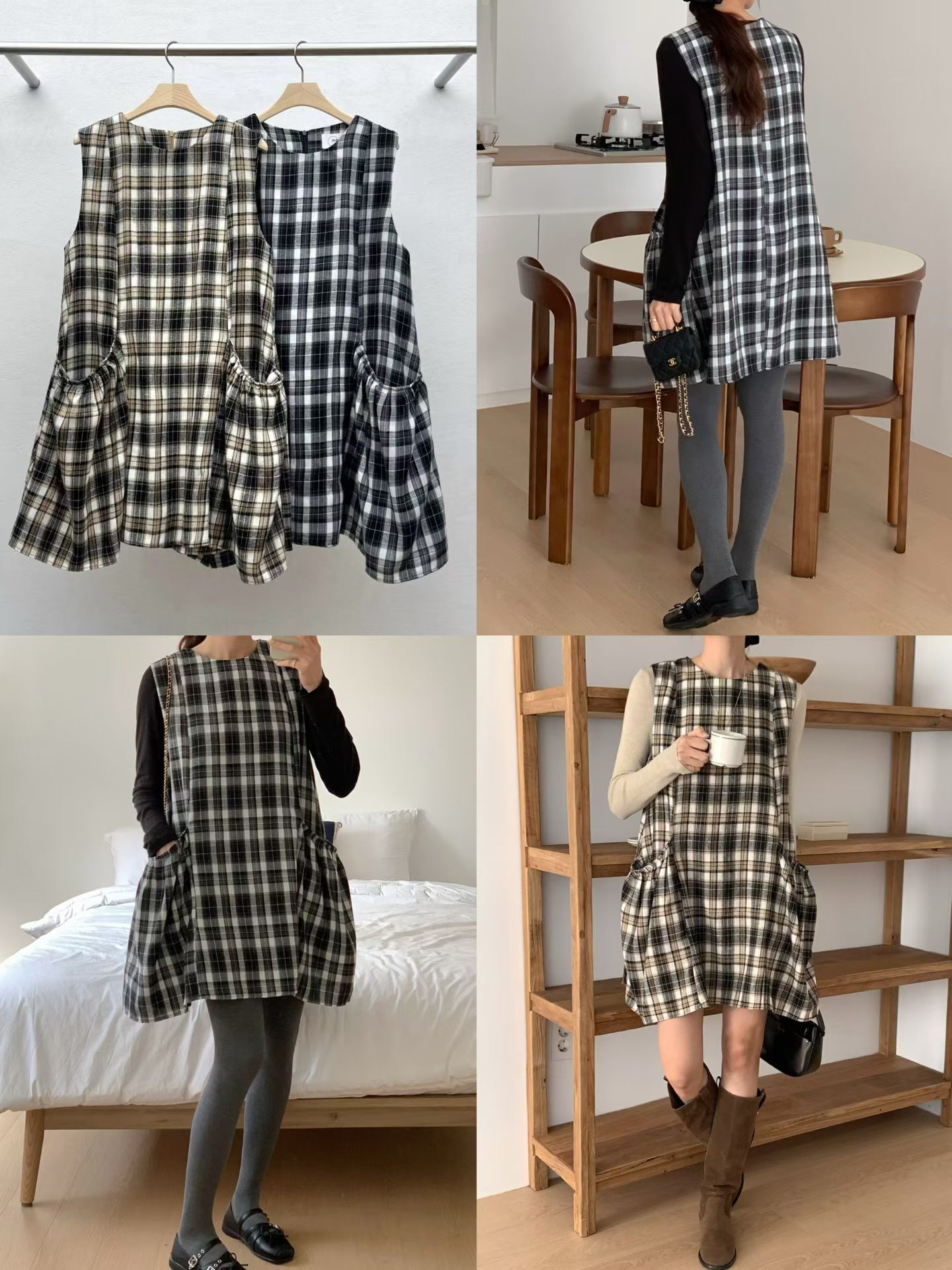 RF5245 口袋格紋連身裙