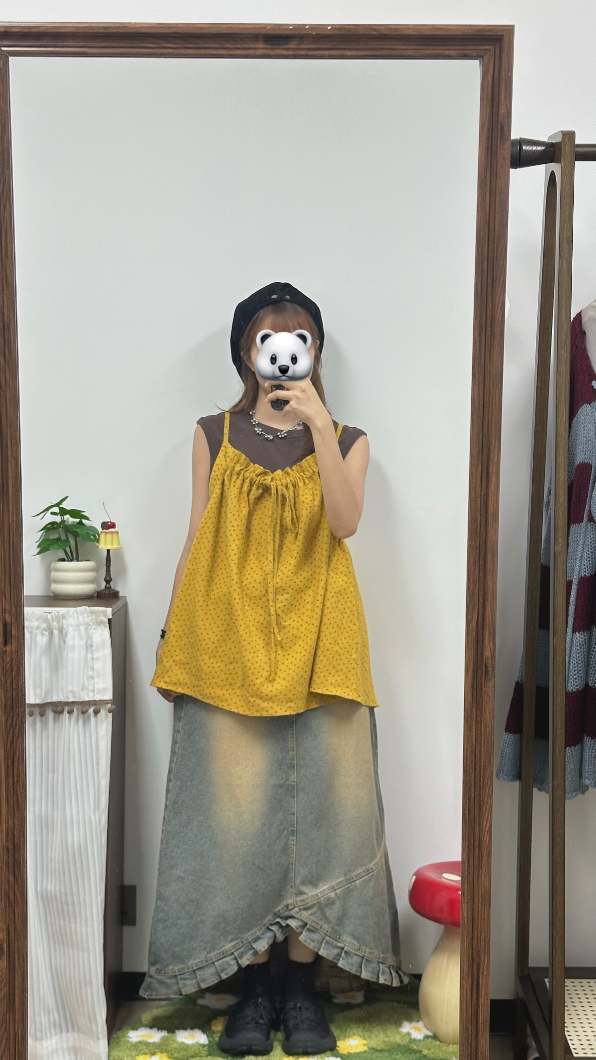 小碎花打結吊帶Outer (黃/灰)