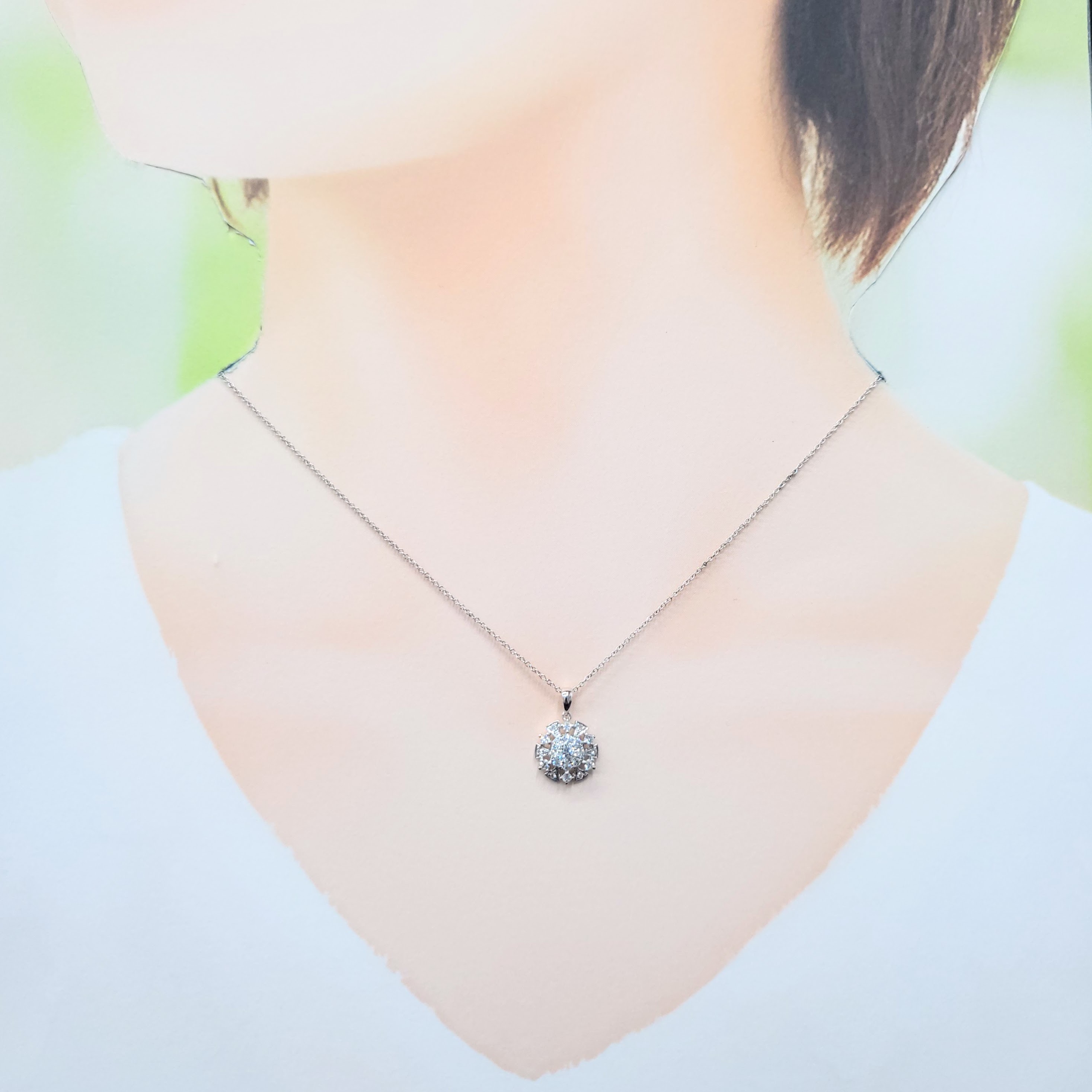 全新18K白金37份鑽石吊墜