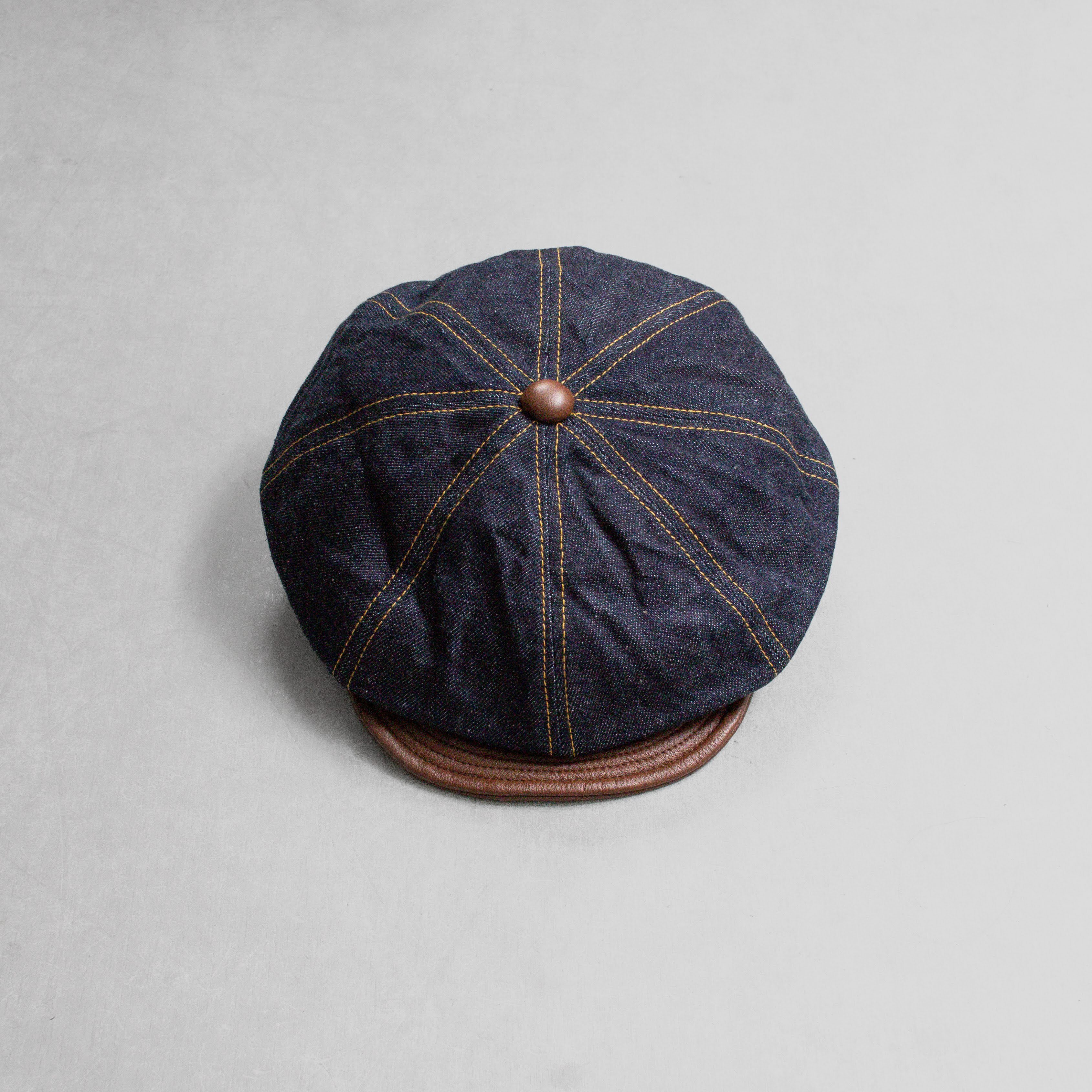 HIGHER HT25020 LEATHER BRIM DENIM CASQUETTE 皮帽簷 丹寧報童帽