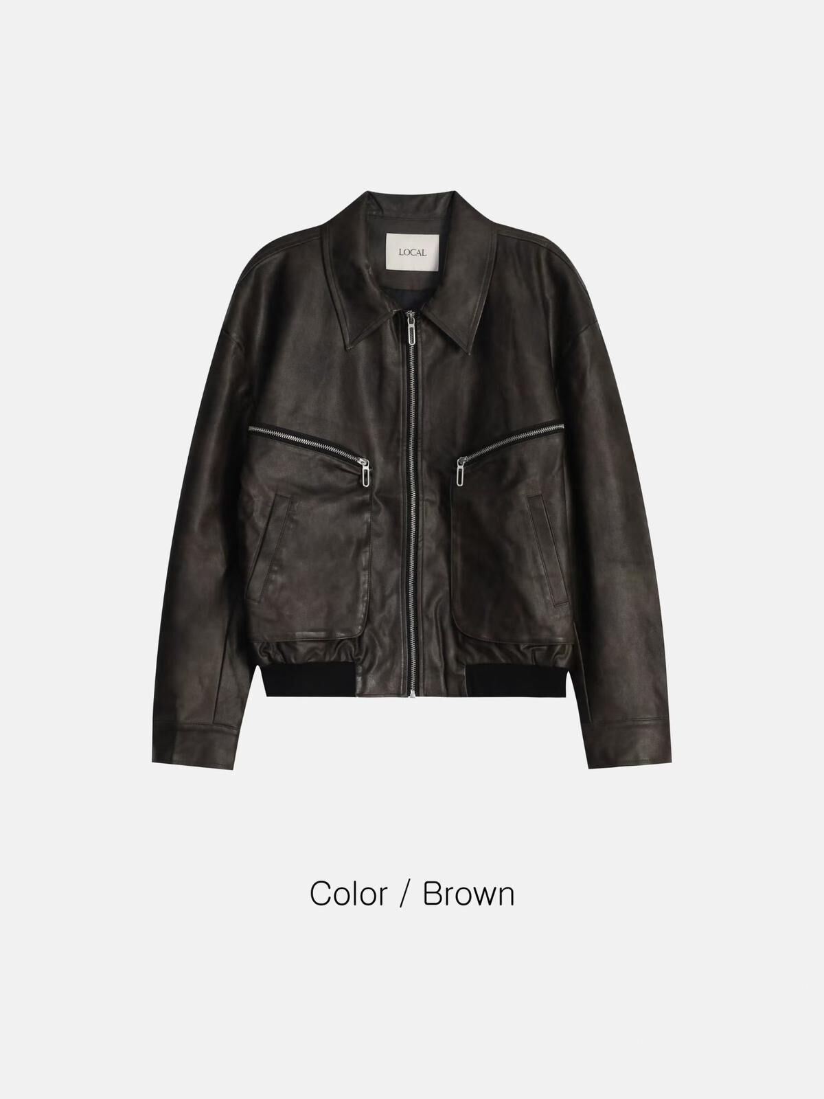 反領拉鍊合成皮褸 LOCAL-019JK
