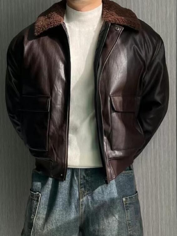 毛毛領拉鍊合成皮褸(薄夾棉) LOCAL-022JK