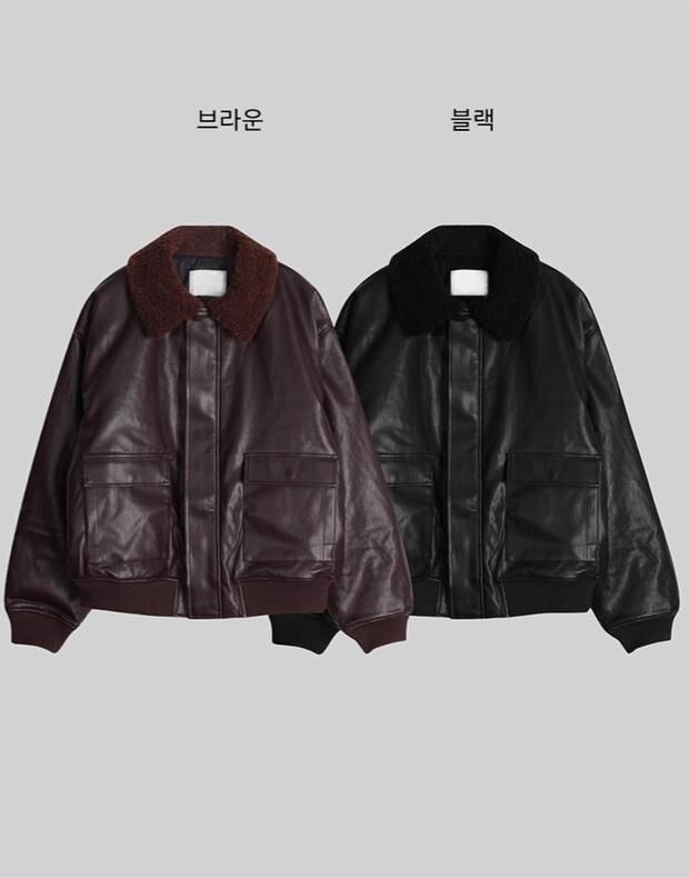 毛毛領拉鍊合成皮褸(薄夾棉) LOCAL-022JK