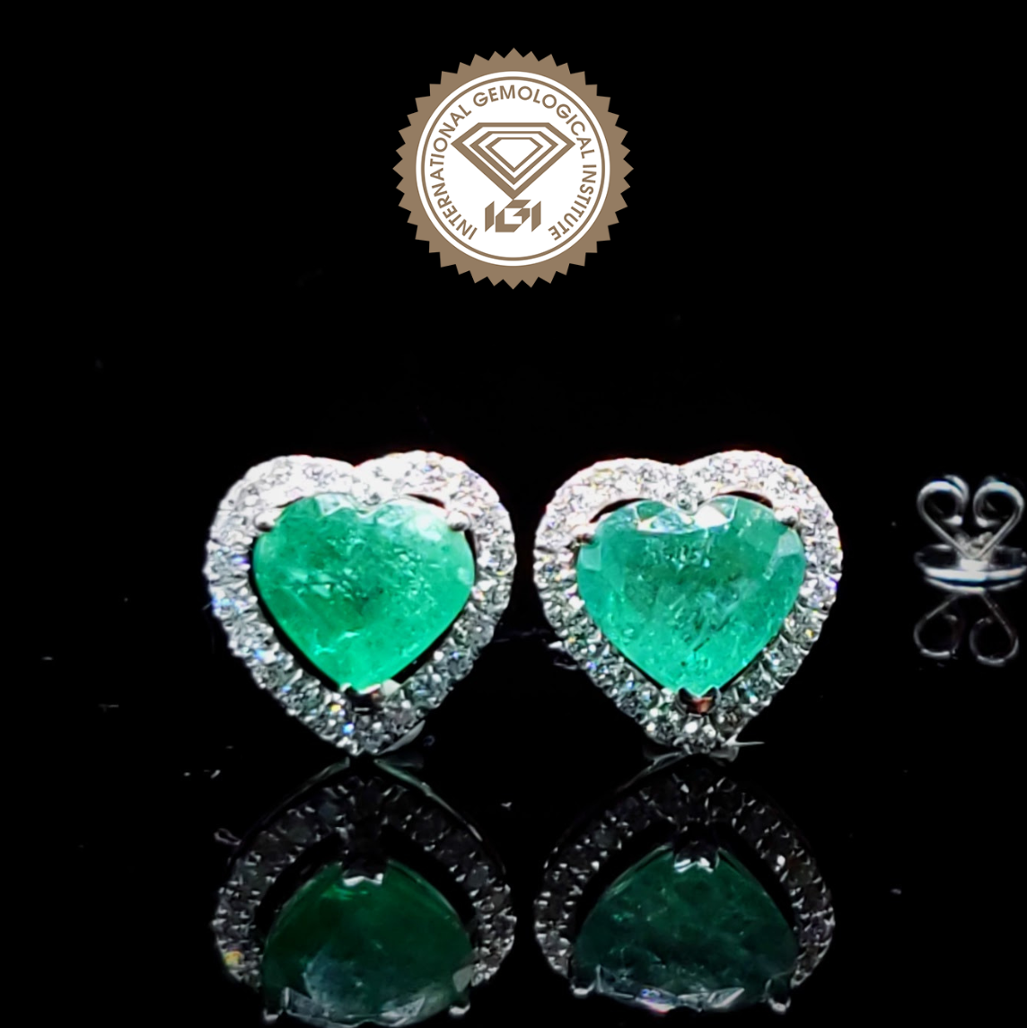 18K White Gold 3.19ct Emerald and Diamond Earrings
