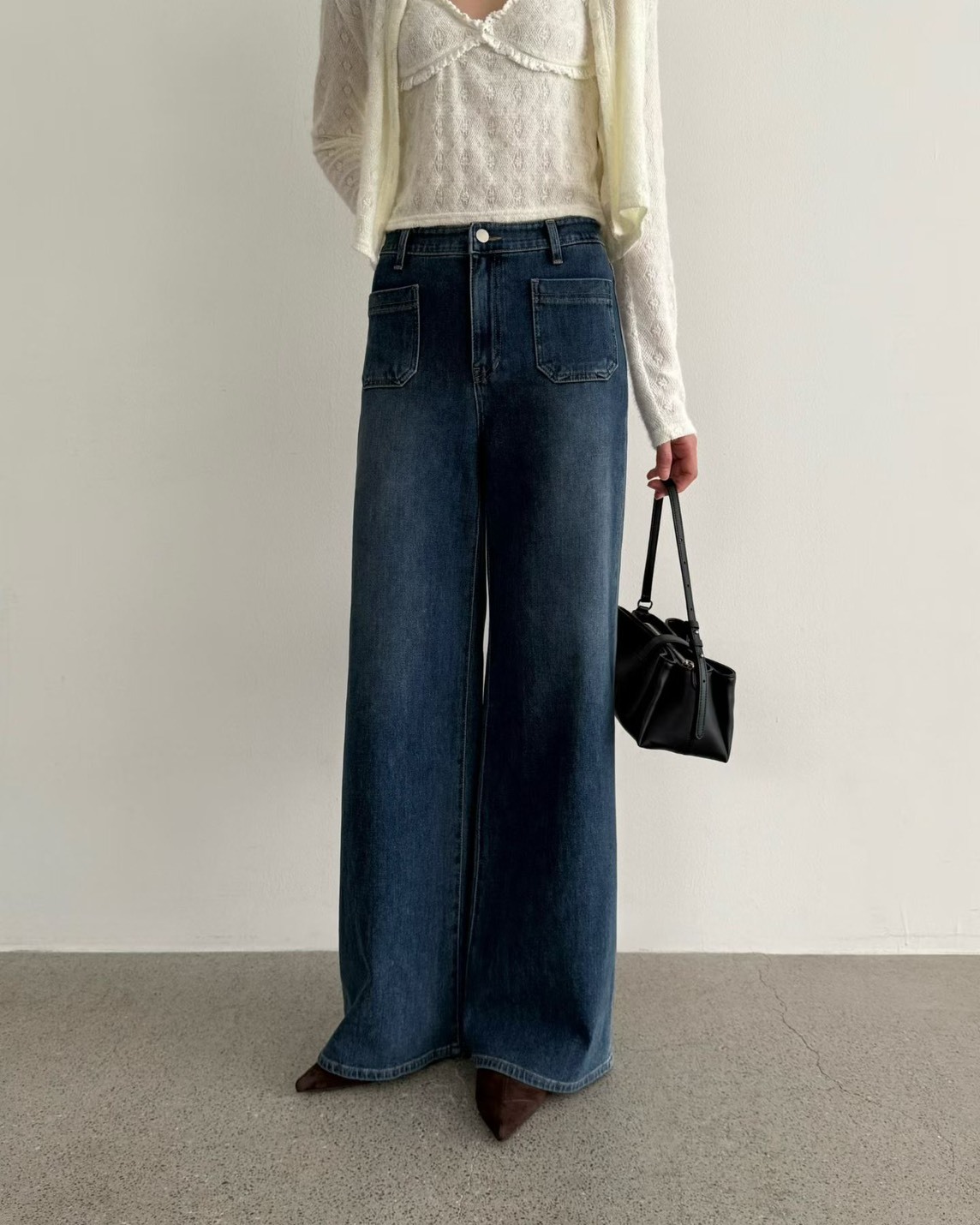 平口袋薄霧牛仔長褲