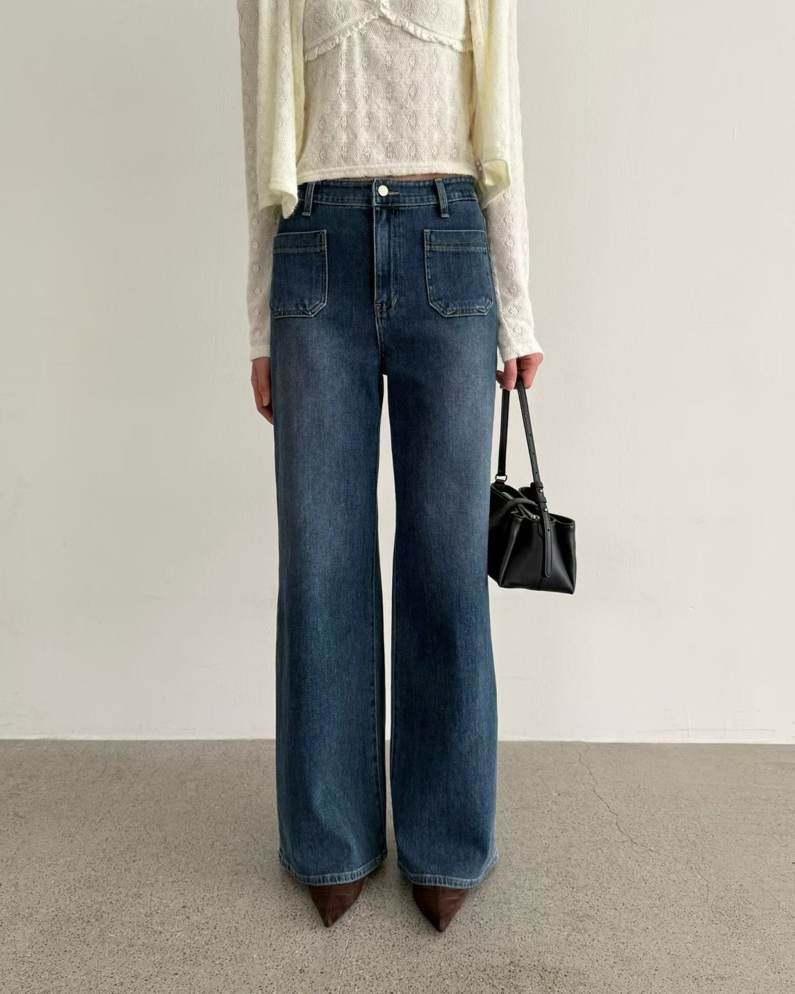 平口袋薄霧牛仔長褲