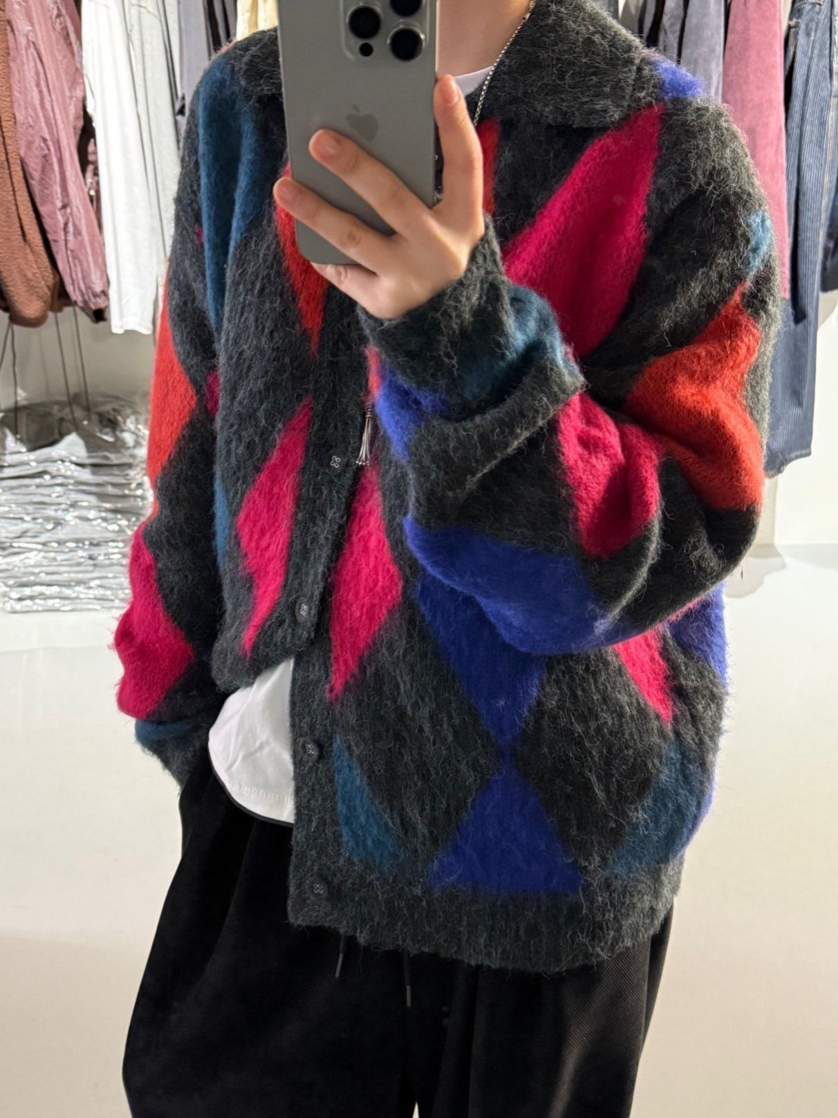 菱格反領開胸針織外套 BALLOW-015JK