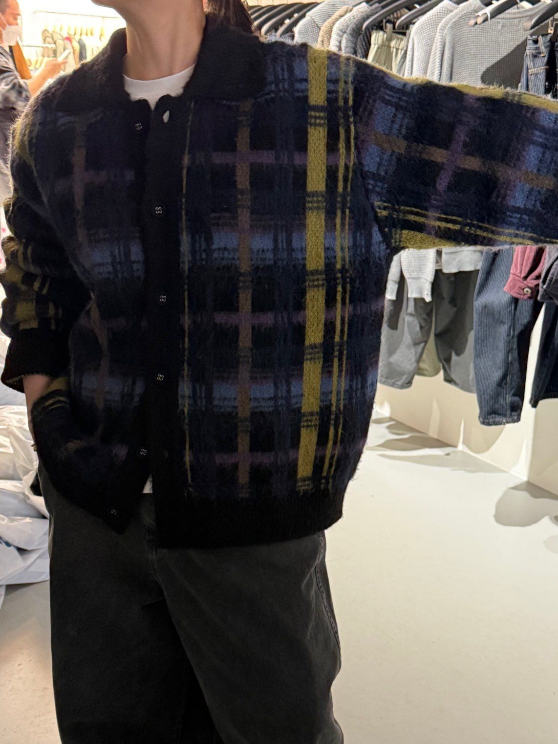 格仔反領開胸針織外套 BALLOW-016JK