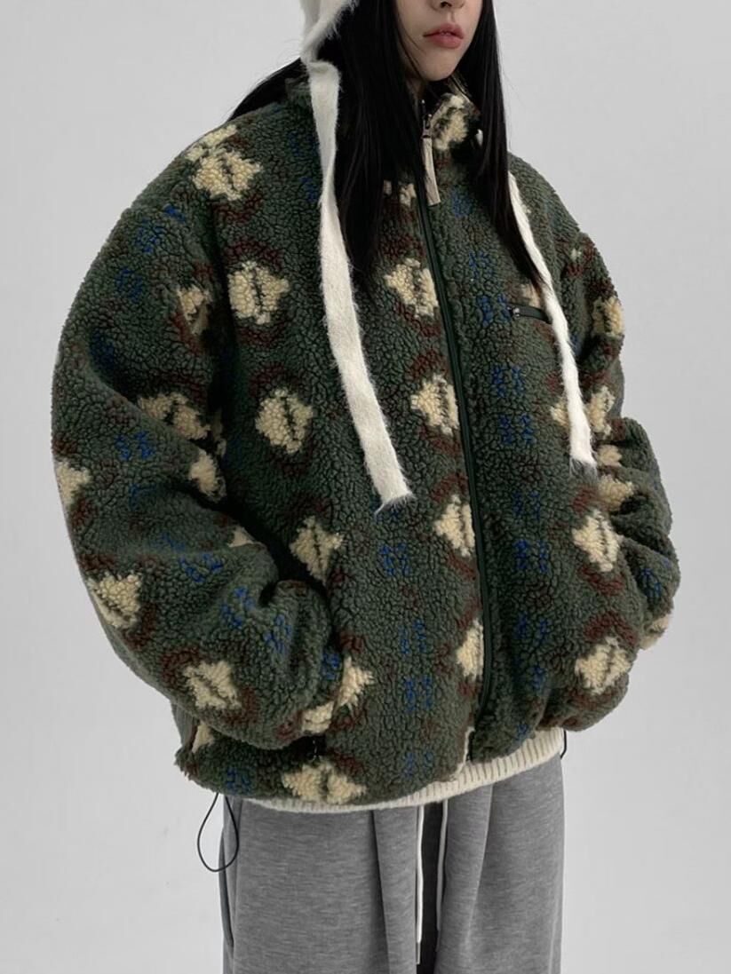 企領民族花拉鍊毛絨外套 BALLOW-020JK