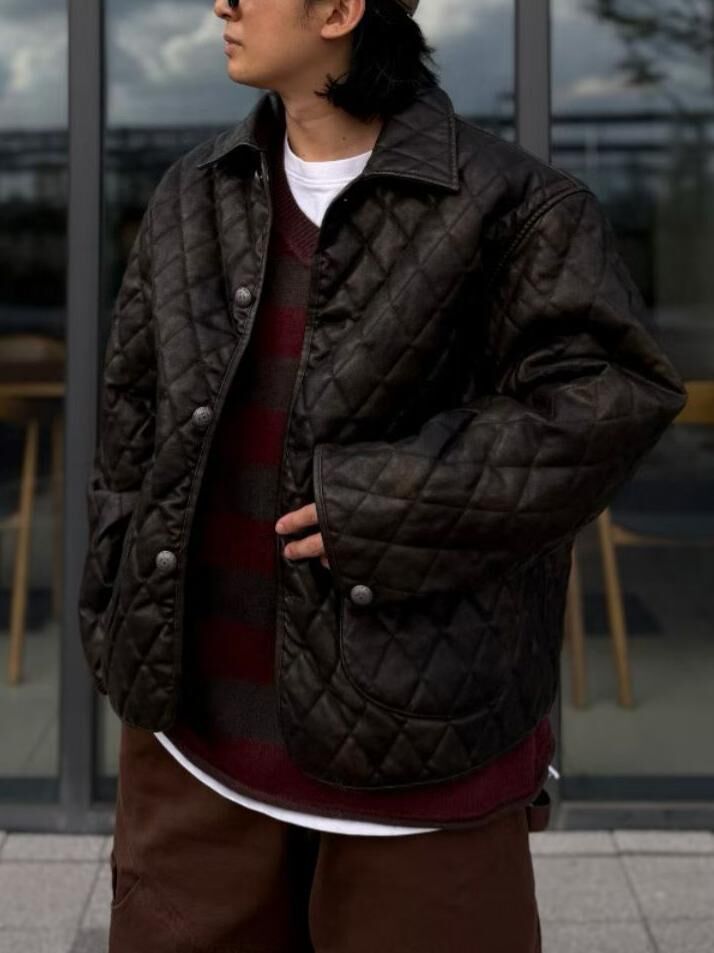 格紋反領開胸外套(薄夾棉) BALLOW-021JK