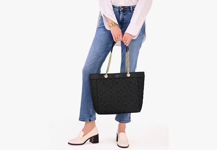 OBS198 Spade Flower Quilted Fabric XL Tote 44 × 30 × 13 CM