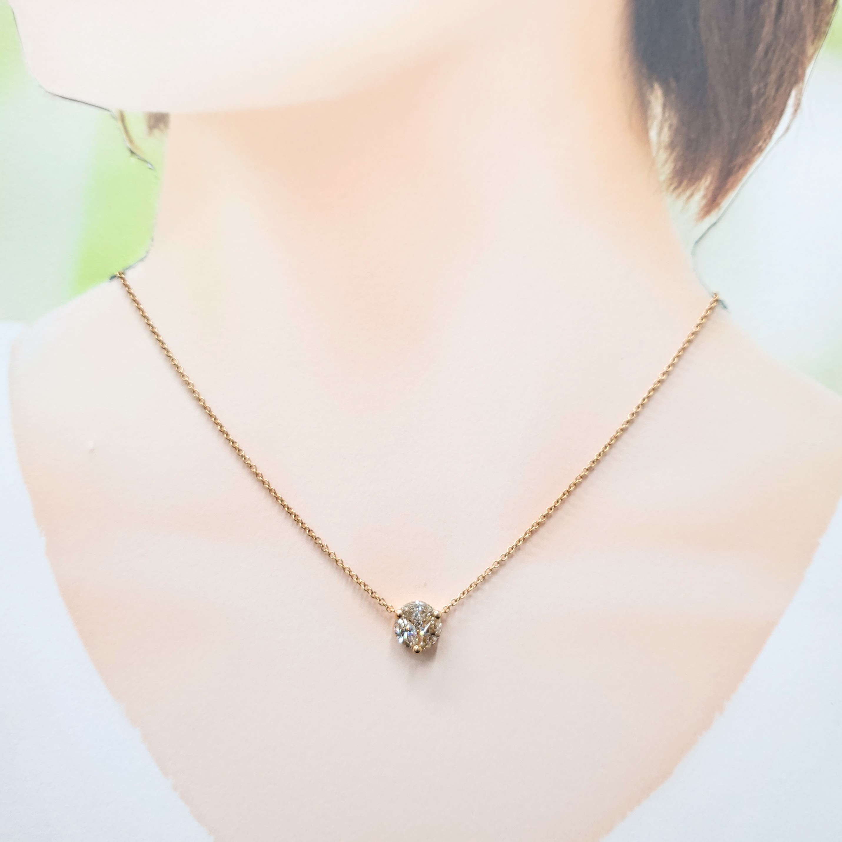 全新18K玫瑰金1卡12份鑽石頸鍊