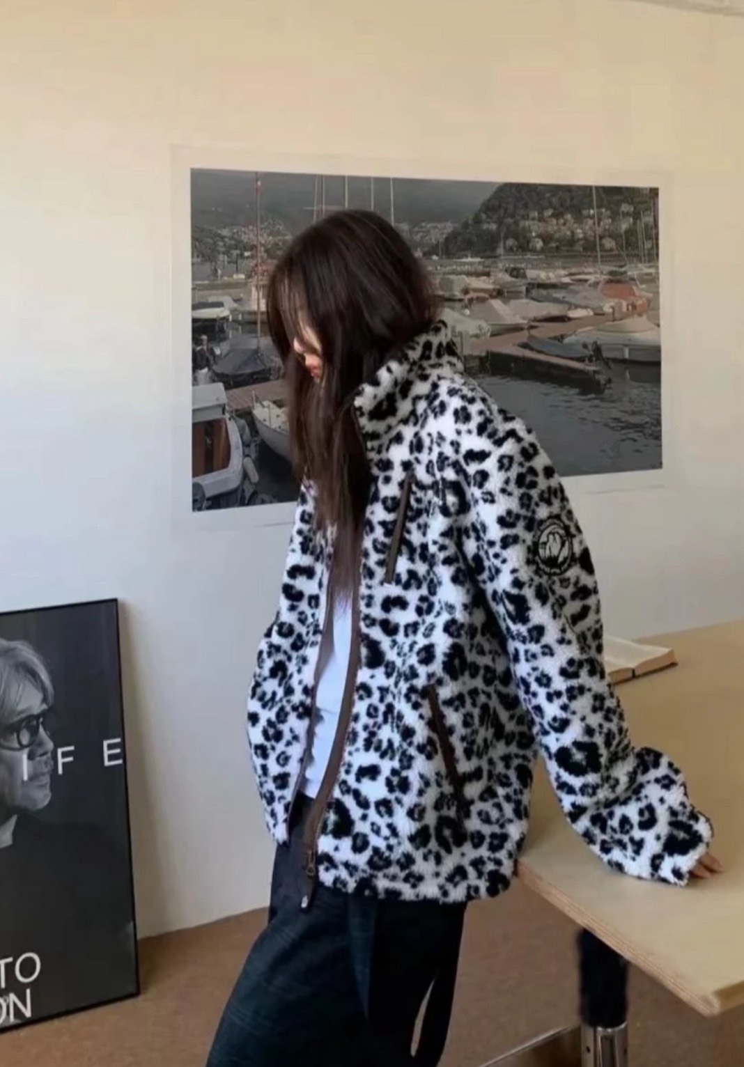 THE NORTH FACE 豹紋 Logo 貼標 立領抓絨棉服外套｜男女同款｜黑色