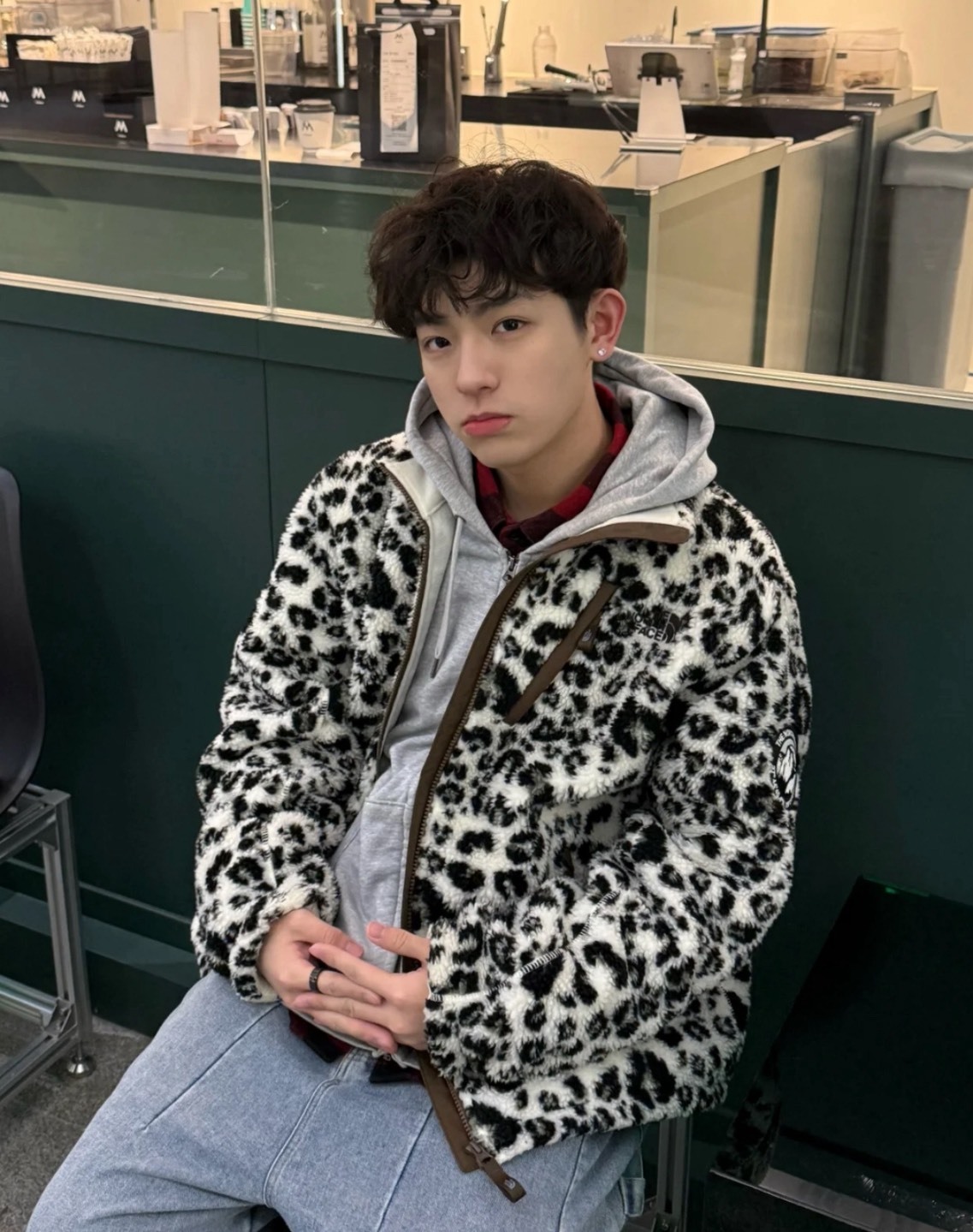 THE NORTH FACE 豹紋 Logo 貼標 立領抓絨棉服外套｜男女同款｜黑色