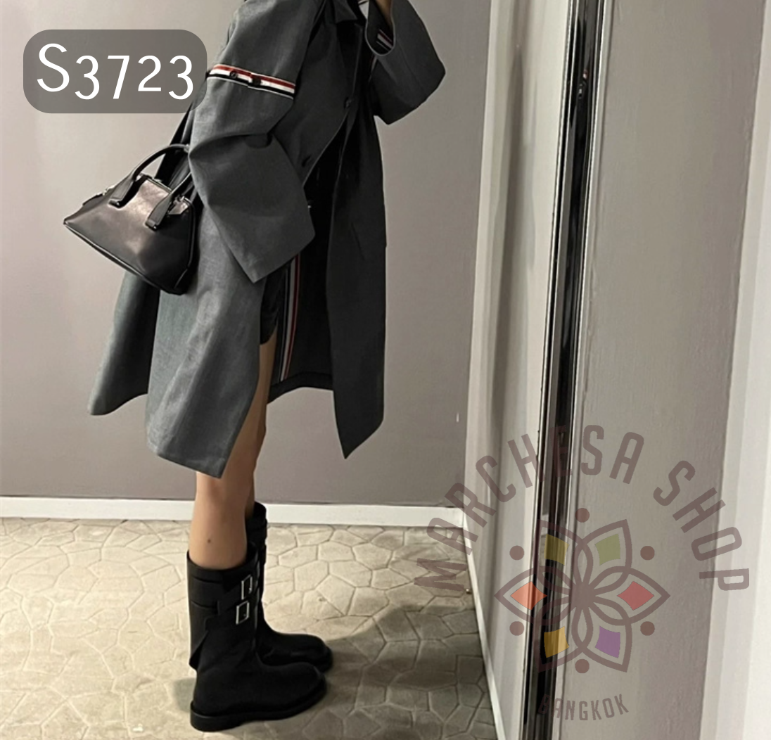 S3723 - 頭層羊搭扣平底長靴