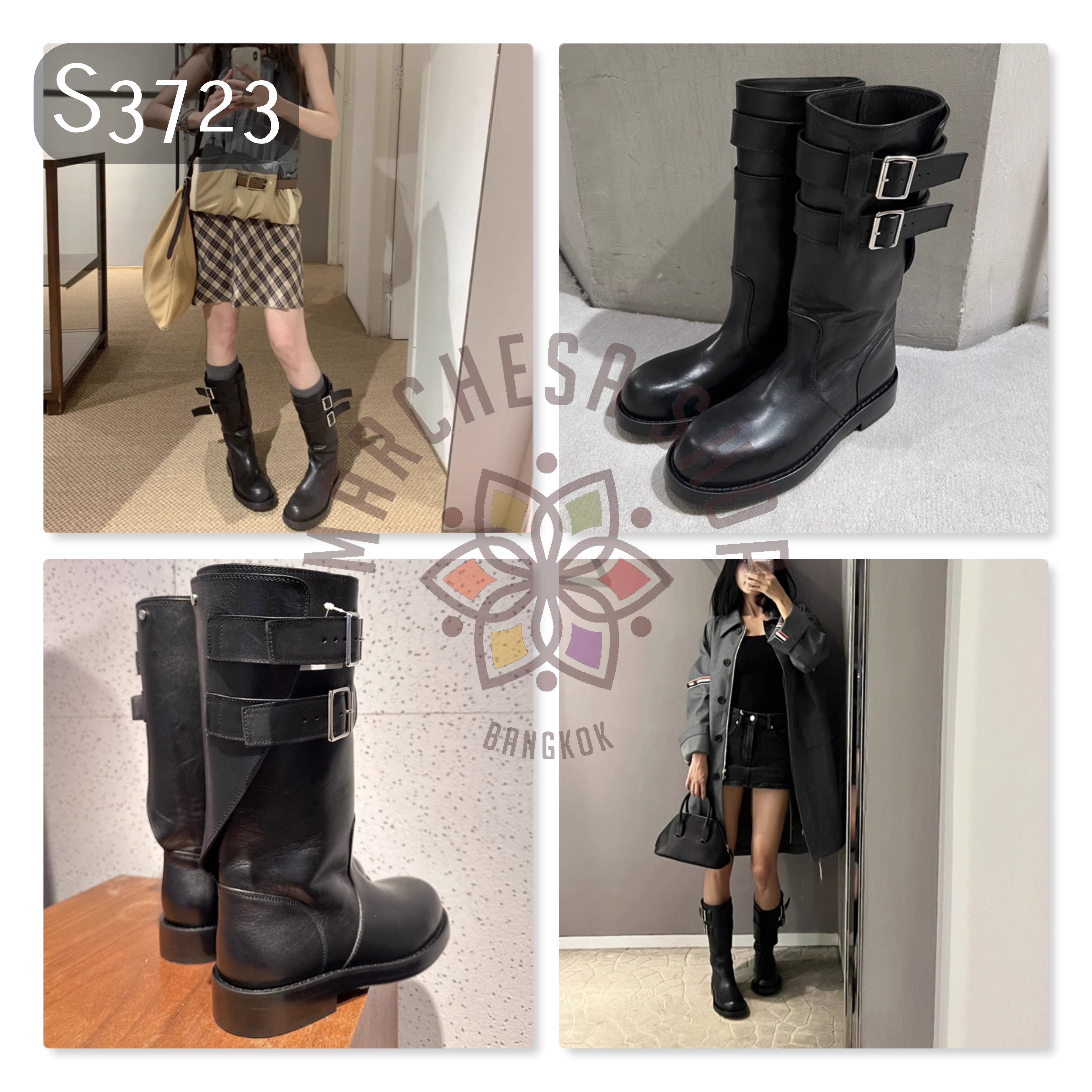 S3723 - 頭層羊搭扣平底長靴