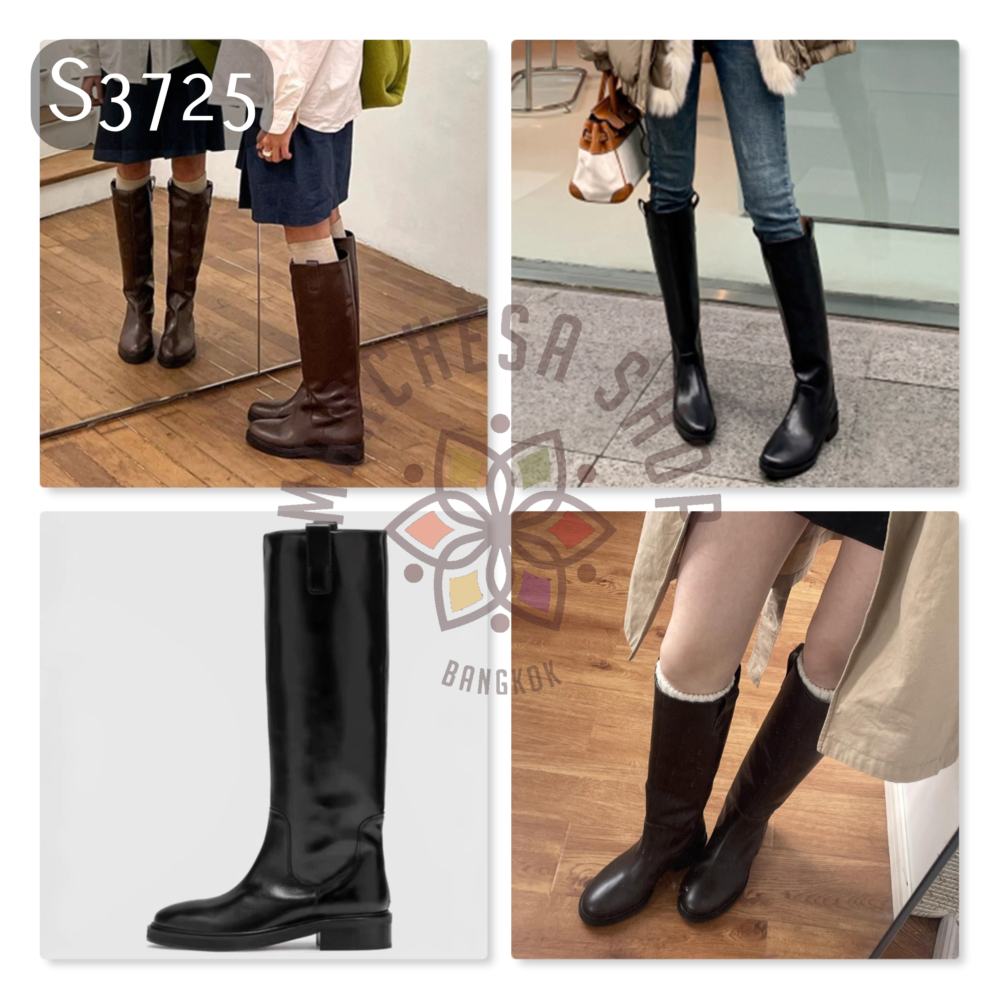 S3725 - 頭層羊皮簡約側扣帶平底長靴