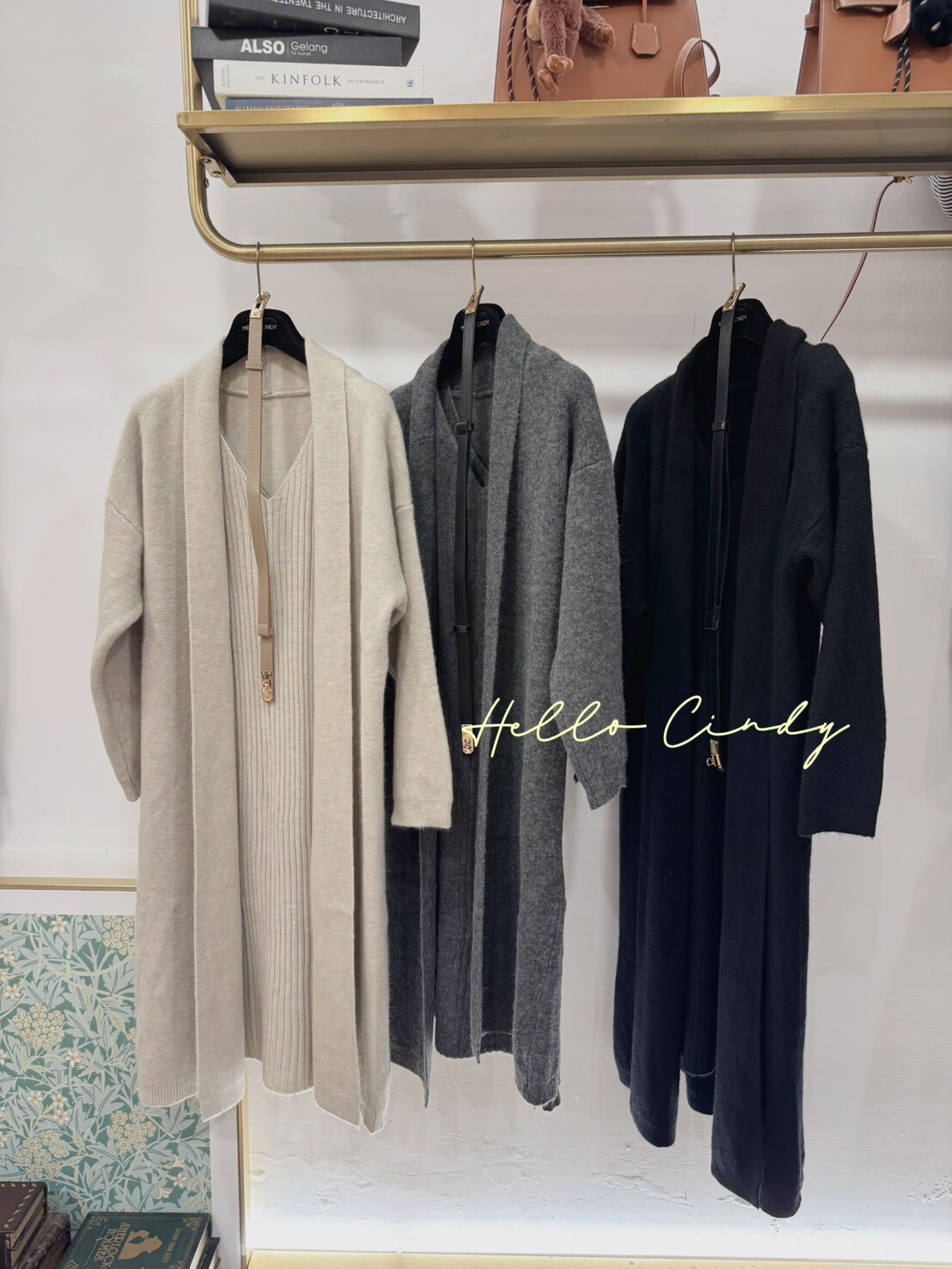 B11072 V領針織坑條洋裝+長版外套腰帶三件組$