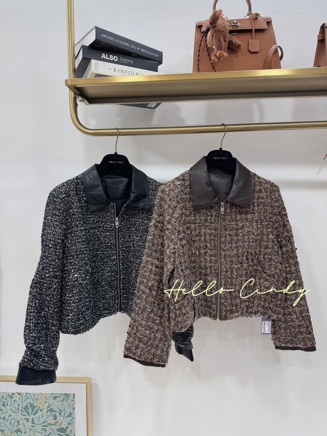 B11061 高級感滿滿的小香騎士風毛呢皮領夾克外套