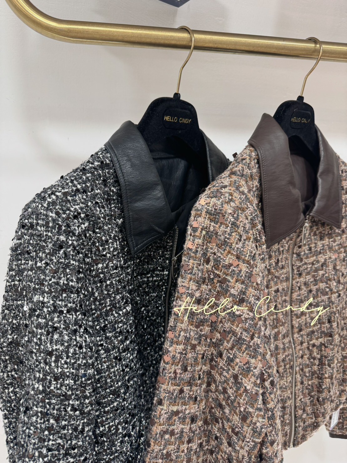 B11061 高級感滿滿的小香騎士風毛呢皮領夾克外套