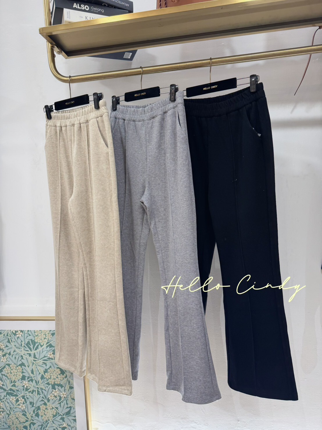 B11073 超顯瘦長的車線柔軟仿羊絨喇叭長褲