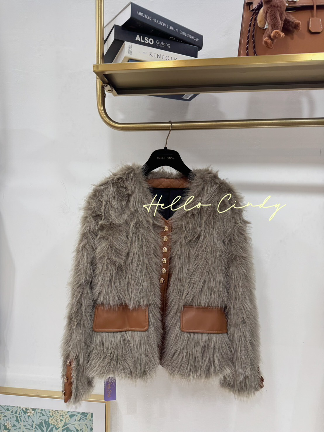 B11067 高級感仿皮草拼接皮革外套