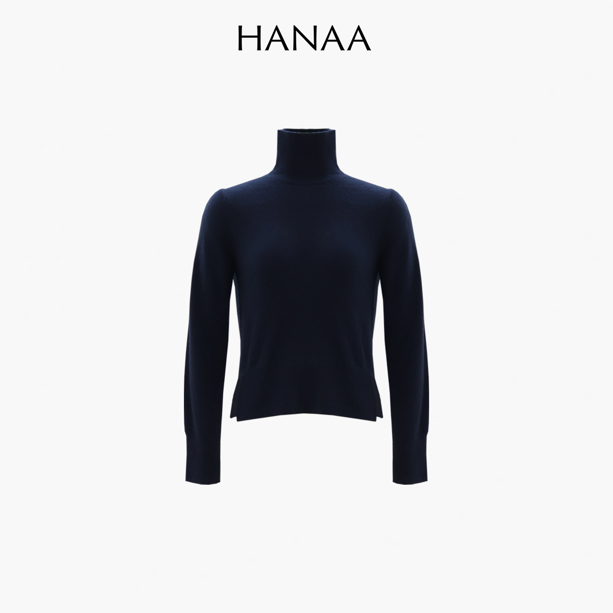 HANAA 新款純羊絨藍色立領針織毛衫