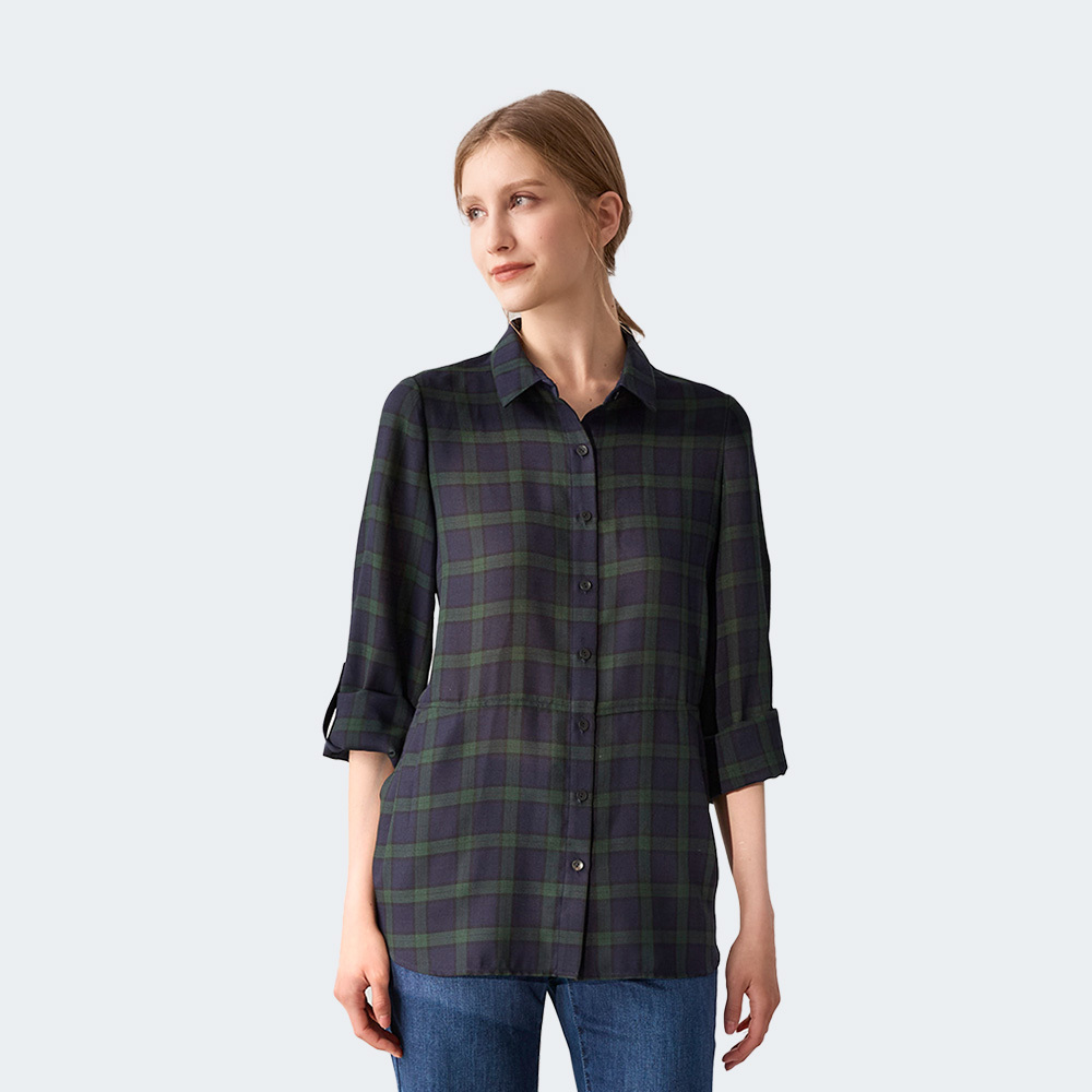 蘇格蘭格紋柔雅七分袖襯衫