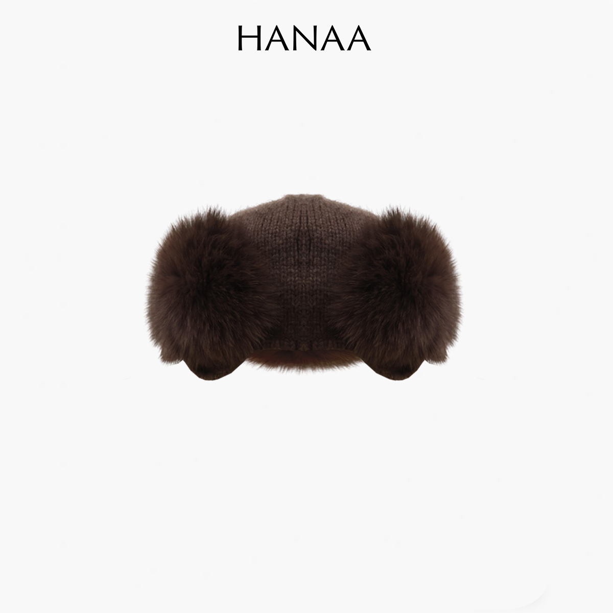 HANAA 新款狐狸毛圍邊純羊絨御寒護耳帽