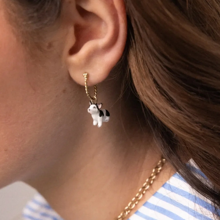 法國鬥牛犬迷你圈型耳環-單只