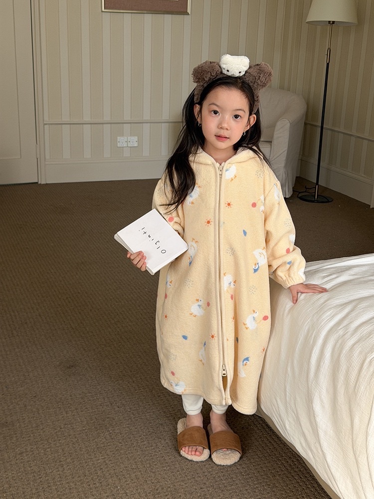 可愛保暖雙面珊瑚絨睡袍