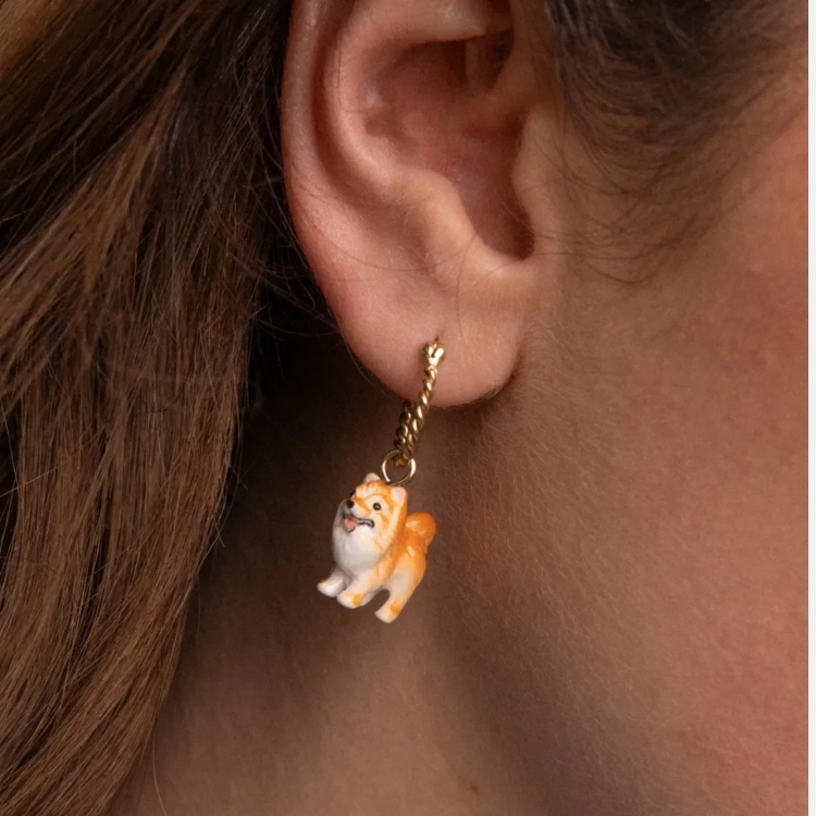 博美犬迷你圈型耳環-單只
